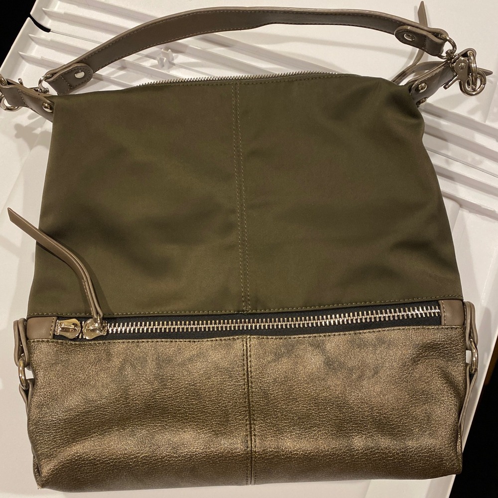 🍂 Sondra Roberts Squared Olive Green Bronze‎ Shoulder Bag Hobo Tote Convertible